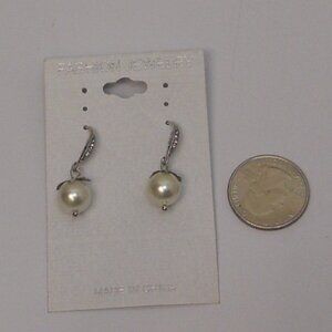 Women Earrings Rhinestones Beaded Drop Dangle Silver Tones Hook Fasteners FASHIO